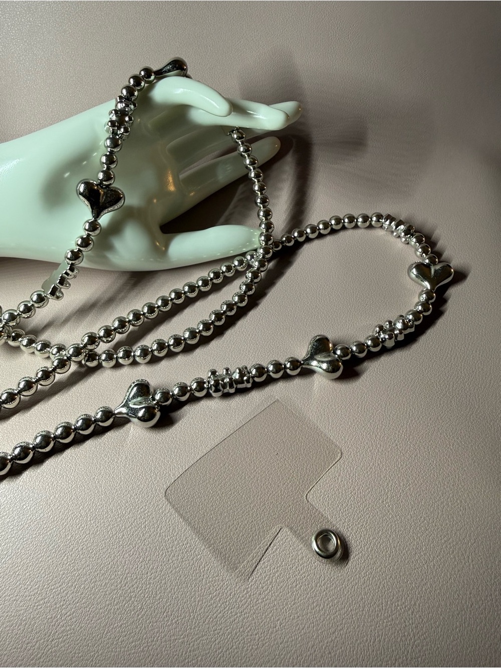 Classic Silver Beaded/heart and Bears crossbody chain/strap